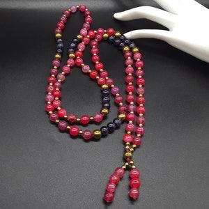 108 Mala Beads Tassel Necklace of Pure High-Quality 8mm Agate, Amethyst and Hematite Prayer Beads, Yoga Wrap Bracelet, Meditation and Reiki image 4