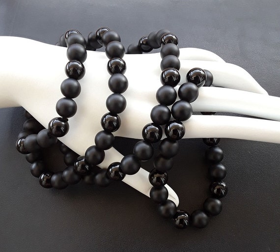 Necronomicon - Energy Infused and Reiki Charged, Charm Necklace and Bracelet, 10mm high quality beads of Black Onyx and Silver, handmade