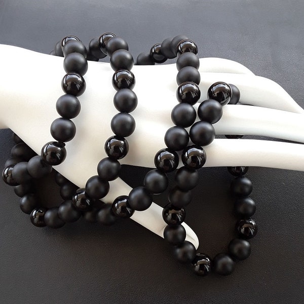 Necronomicon - Energy Infused and Reiki Charged, Charm Necklace and Bracelet, 10mm high quality beads of Black Onyx and Silver, handmade