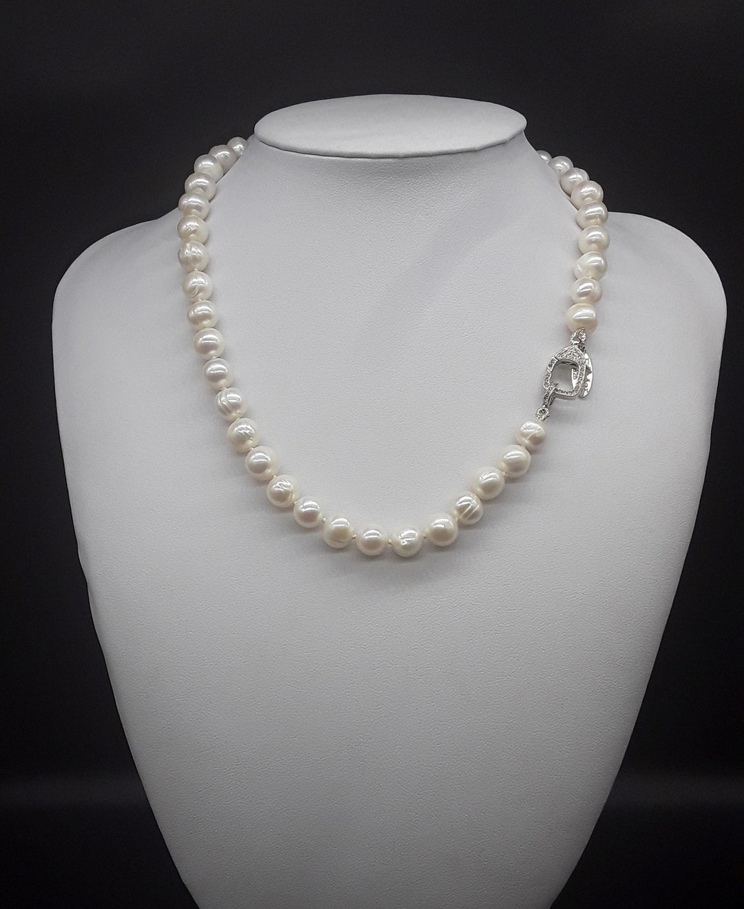 PRY シュウト　 Silver & White Pearl Necklace Pearl Wedding Necklace With Brooch 3 Strands White Swarovski