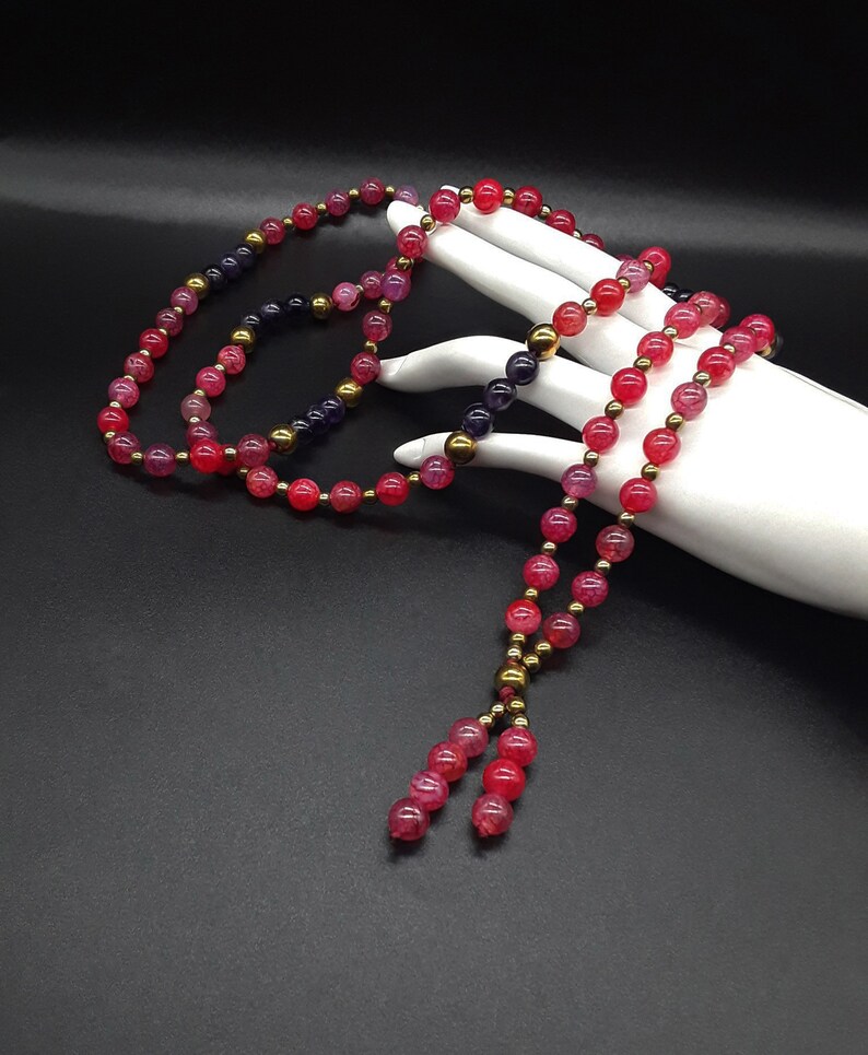 108 Mala Beads Tassel Necklace of Pure High-Quality 8mm Agate, Amethyst and Hematite Prayer Beads, Yoga Wrap Bracelet, Meditation and Reiki image 5