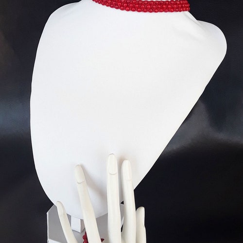 Blood Flower of the Marquis - Choker and Bracelet Set made of 244 Red Coral Stones shops