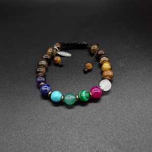 7 Chakra Bracelet (Ver. 5) Tiger&#39;s Eye, Amethyst, Lapis Lazuli, Howlite, Agate, Malachite, Dragon Veins, White Quartz and Hematite.