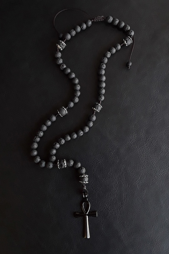 The Ankh 5 Decade Catholic Rosary Made of Lava Stone Directly From