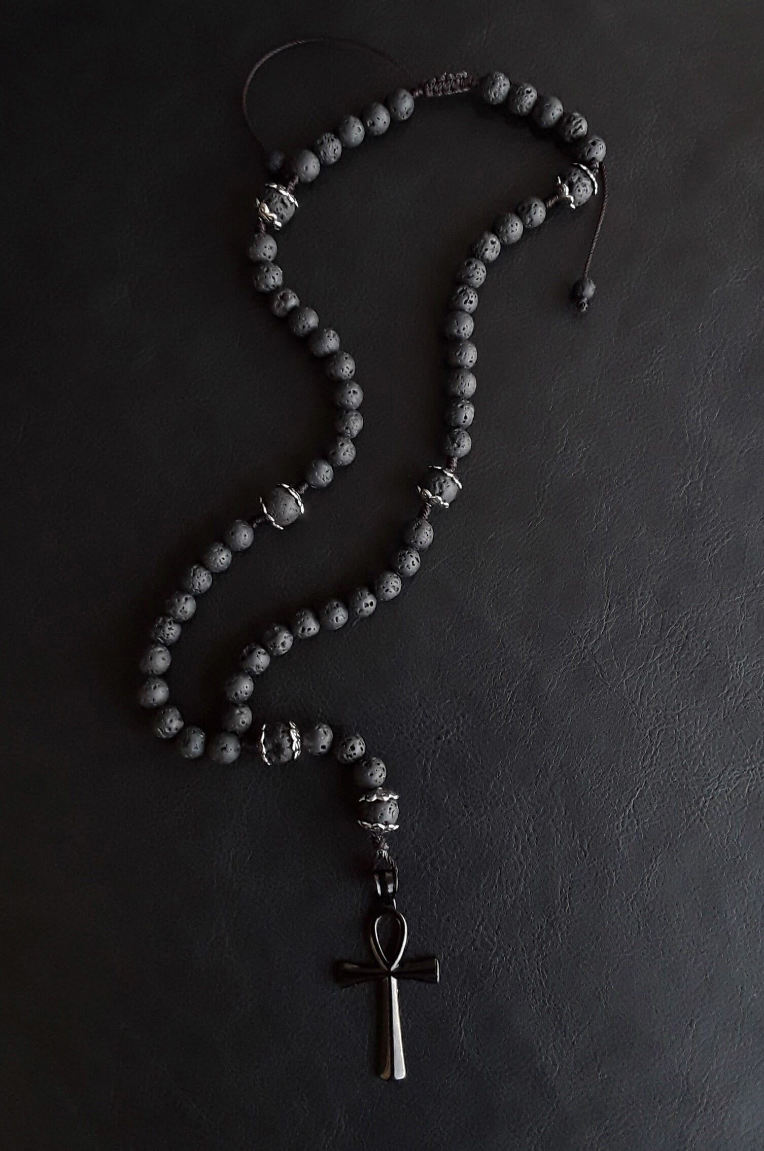 The Ankh 5 Decade Catholic Rosary Made of Lava Stone