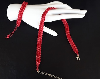 Blood Flower of the Marquis - Choker and Bracelet Set made of 244 Red Coral Stones