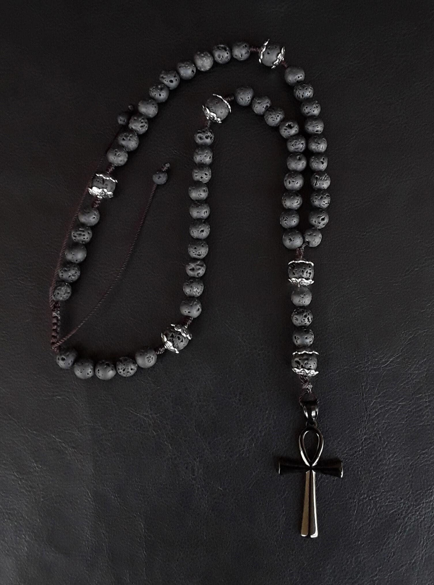 The Ankh 5 Decade Catholic Rosary Made of Lava Stone Directly From 
