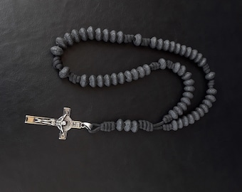 Through Darkness Military 550 Paracord 5 Decade Rosary made of Mt Vesuvius Volcanic Lava Stones and the Holy Sigil Stainless Silver Cross