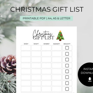 Christmas Gift List PDF, Gift List PDF, Christmas Shopping List, Printable Christmas List, Christmas Planner Printable