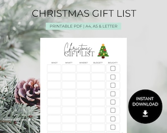 Weihnachtsgeschenkliste PDF, Geschenkliste PDF, Weihnachtseinkaufsliste, druckbare Weihnachtsliste, Weihnachtsplaner druckbar