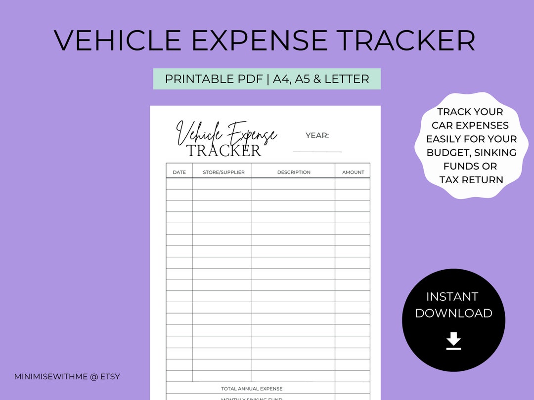 Vehicle Expense Tracker Car Expense Tracker Car Budget Etsy