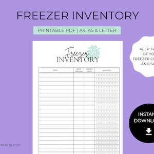 Gefrierinventar-Tracker, Gefrierschrank-Inhaltsliste, Gefrierschrank druckbar, Gefrierschrankinventar zum Ausdrucken, Gefrierschrank-Liste PDF
