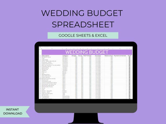Wedding Budget Spreadsheet, Wedding Budget Worksheet, Wedding Budget Excel, Wedding Budget Template, Wedding Budget Tracker,
