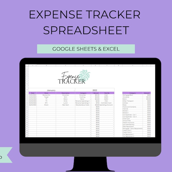 Expense Tracker Excel Arbeitsblatt | Excel Expense Tracker | Finanzielles Werkzeug | Transaktions-Tracker Excel | Ausgaben Tracker