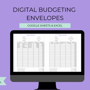 Digital Budgeting Envelopes, Use With Google Sheets and Excel