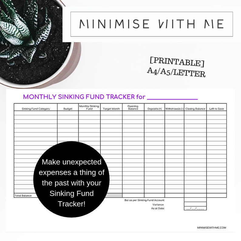 Sinking Fund Printable Budgeting Printable Savings Tracker Budget Tracker Sinking Fund Tracker Sinking Fund Reconciliation