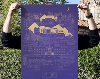 Athens City Silkscreen Poster Print Limited on Lavender Skin Curious Paper