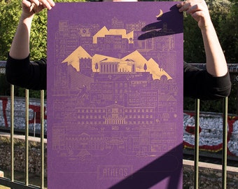 Athens City Silkscreen Poster Print Limited on Violette Curious Metallic Paper