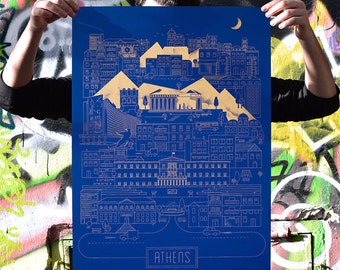 Athens City Silkscreen Poster Print Limited on Indigo Skin Curious Paper