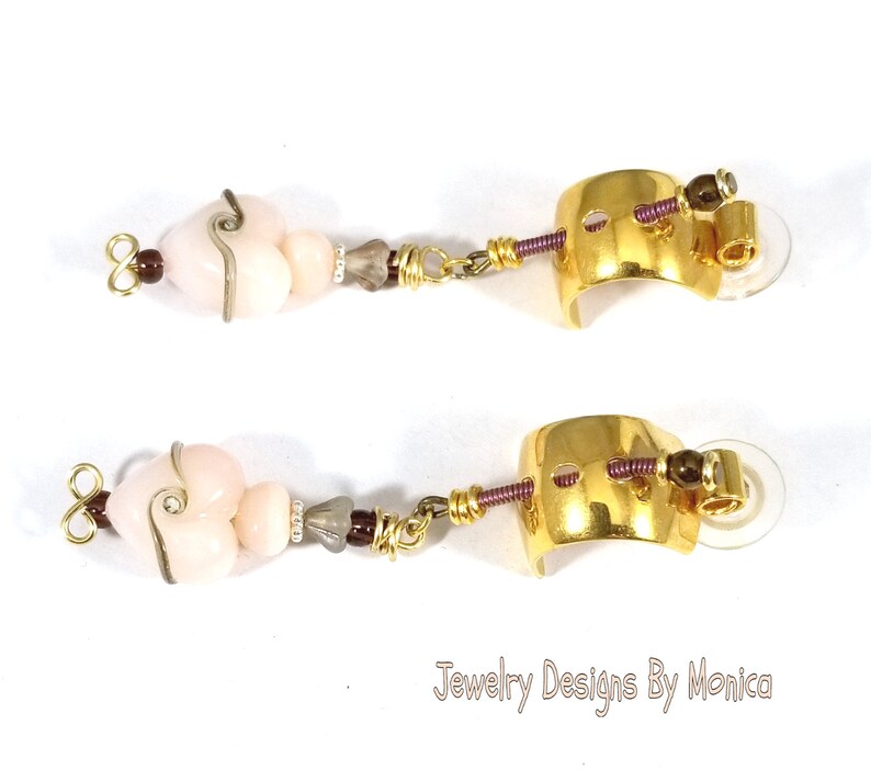 by JDByMonica gift for her Heart Earrings handmade jewelry Heart Lampwork Earrings Pink Heart Lampwork Earrings ooak artisan earrings