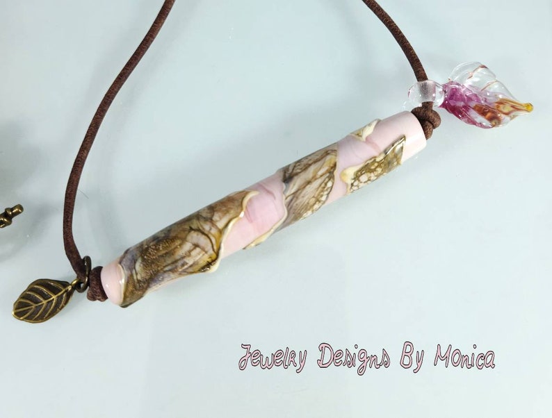 Rustic Lampwork Short Leather Necklace Rustic Lampwork Necklace Beaded Charm Necklace,Handmade Artisan Jewelry,OOAK Necklace,by JDByMonica