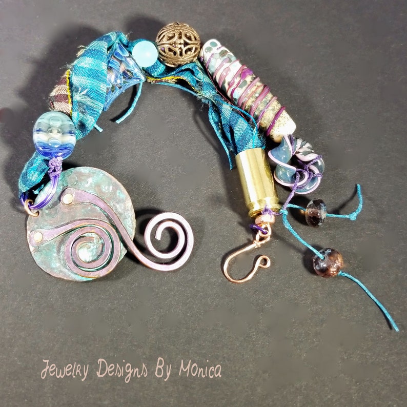Bohemian Double Strand Bracelet Handmade Jewelry Blue Boho Copper Bracelet Artisan Beaded Bracelet Gift for Her,made in USA,JDByMonica