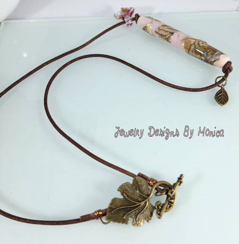 Rustic Lampwork Short Leather Necklace Rustic Lampwork Necklace Beaded Charm Necklace,Handmade Artisan Jewelry,OOAK Necklace,by JDByMonica