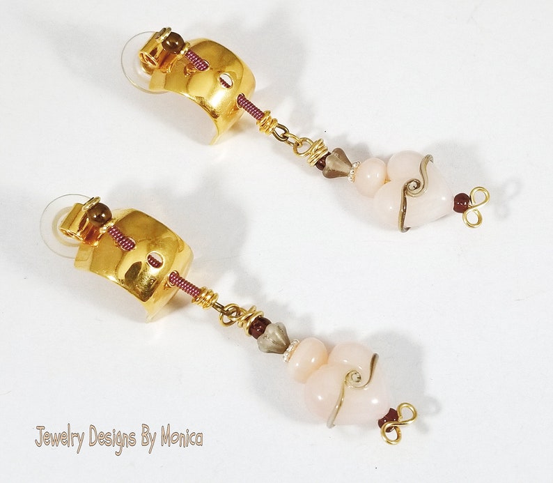 by JDByMonica gift for her Heart Earrings handmade jewelry Heart Lampwork Earrings Pink Heart Lampwork Earrings ooak artisan earrings