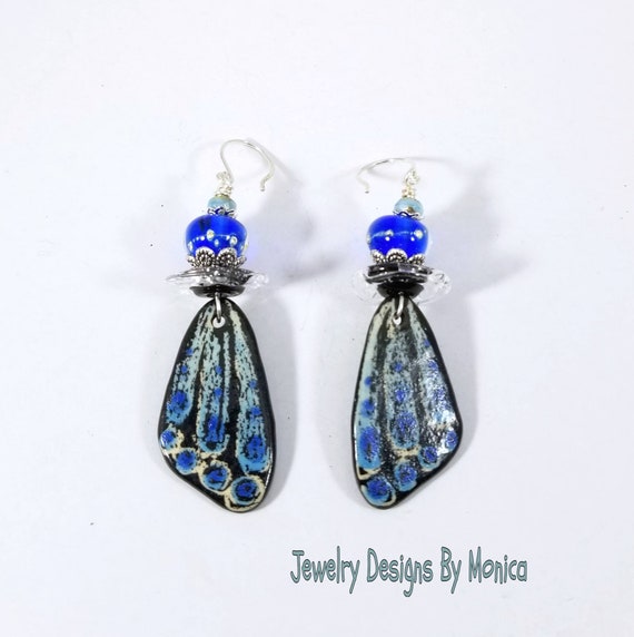 Drop and Dangle Monarch Butterfly Earrings Handmade Jewelry,OOAK Artisan,by JDByMonica Butterfly Earrings Orange and Black Gift for Her