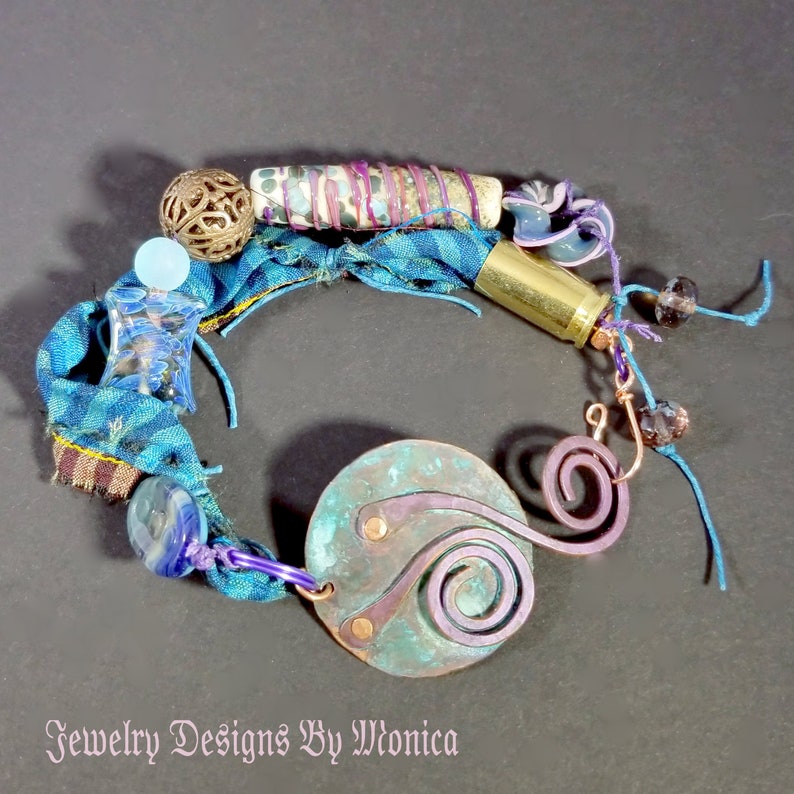 Bohemian Double Strand Bracelet Handmade Jewelry Blue Boho Copper Bracelet Artisan Beaded Bracelet Gift for Her,made in USA,JDByMonica