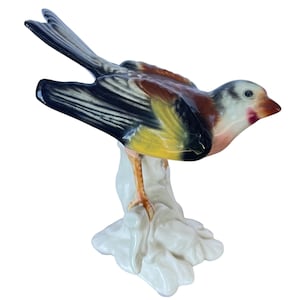 Vintage Goebel Hand-Painted Porcelain Bird Figurine West Germany 1960s Midcentury Goldfinch