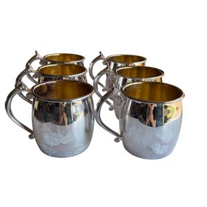 Set Of 6 F.B. Rogers Silver-Plated & Brass Vintage Tankard Mugs Baby Cups Punch