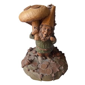 1986 Tom Clark Gnome &quot;Raney&quot; Figurine Vintage Mushroom Cairn Signed Cottagecore Fairy Tale Groovy Earthy