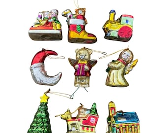 Vintage Ceramic Metallic Christmas Ornaments Set Of 9 Hand-Painted READ