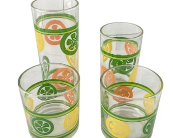 Set di 4 bicchieri vintage per agrumi, design retrò anni '70