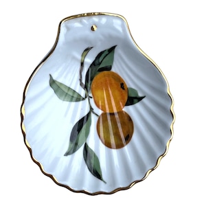 Vintage Royal Worcester Scallop Shell Dish With Orange Fruit Design Gold Trim MCM Mid Century Elegant