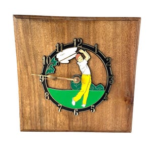 Vintage Golf-Themed Wooden Wall Clock With Swinging Golfer Tested Works