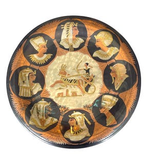 Vintage Egyptian Brass Copper Wall Decor Plate Hand Etched Chariot Pharaohs