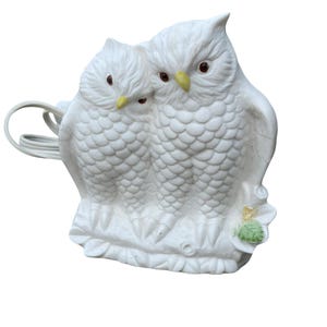 Vintage Owl Night Light: Ceramic Owl Couple Lamp
