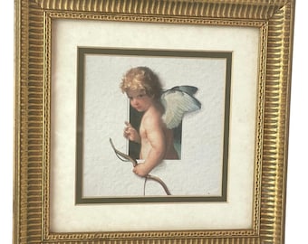 Gold Ornate Framed Cherub Angel Artwork 12x12 Wall Decor Cupid Romantic Style