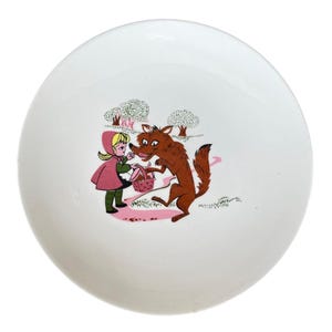 Vintage Taylor Smith & Taylor Little Red Riding Hood Wolf Plate Pink White Kitschy MCM 1960s Fairy Tale Childrens Story Book Characters
