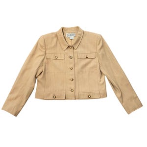 Vintage Carlisle Womens 100% Wool Short Blazer Size 14 Beige With Button Details