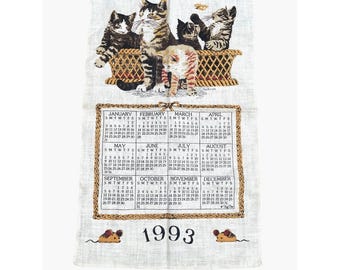 Vintage kattenkalender 1993 theedoek Kittens Cottagecore lucifers 2027