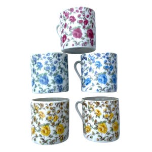 Vintage Japanese Chintz Floral Ceramic Coffee Tea Espresso Mugs Set Of 5