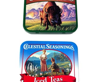 Latas de té coleccionables Celestial Seasonings 2002 Té helado búfalo verde y azul