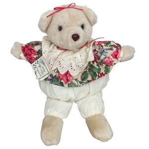 Vintage Country Cozys Floral Teddy Bear Plush Puffy Parachute Bloomers 1990s Country Rustic Floral Feminine Red Green White
