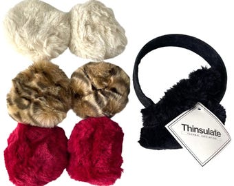 Vintage Earmuffs Warmers Changeable Colors Suede Band 1980s Faux Fur Ski Snow