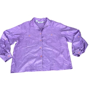 Vintage Josephine Womens Long Sleeve Purple Button-Up Shirt Size L 80s 90s Retro