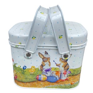 Vintage Easter Bunny Metal Tin Basket: Spring Decor