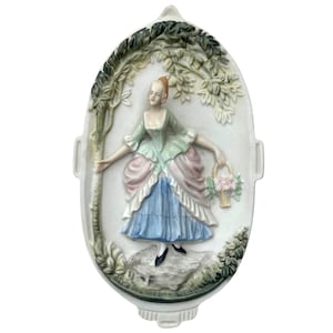 Vintage Chase Victorian Woman Lady Bisque Wall Plaque Made In Occupied Japan